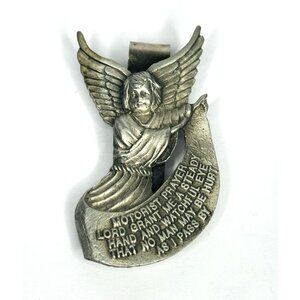 MJ Signed Angel Motorist Prayer Pewter Car Visor Clip On Decor Guardian 3”